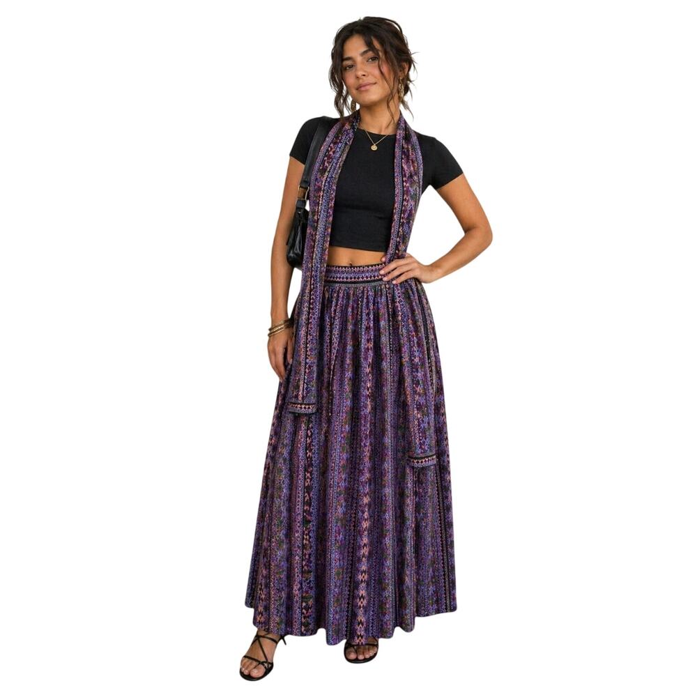 Vintage Handmade Woven Skirt & Wrap Set Purple Boho Chevron